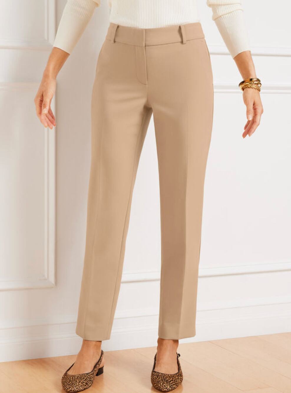 Talbots Womens 8 Petite Tan Hampshire Double Cloth Straight Ankle Pants NEW